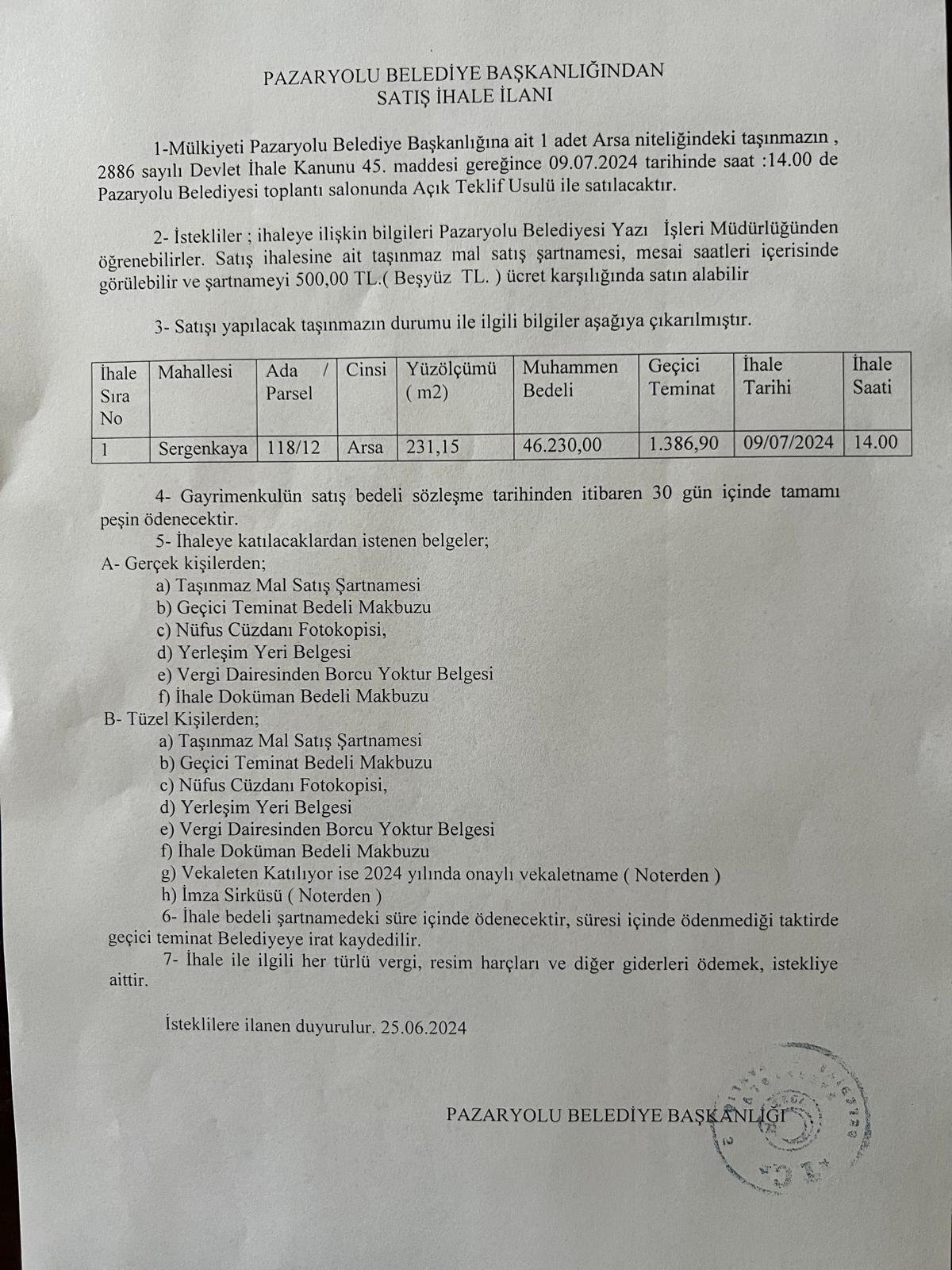 ARSA SATIŞ İLANI 